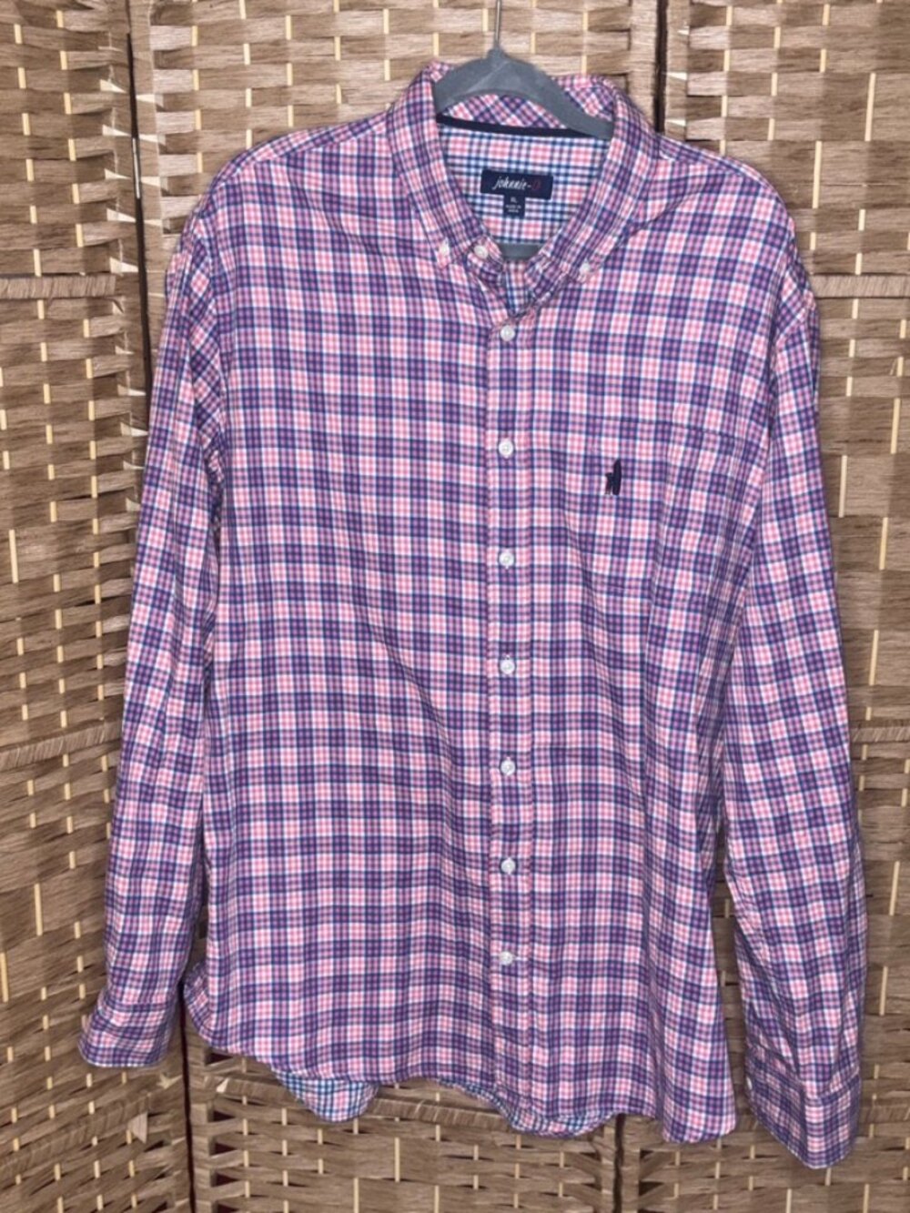 Men's Johnnie-O Blue Pink Plaid Long Sleeve Collared Button Down Shirt size XL